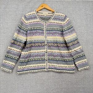 Appleseeds Petites PXL Multi Color Floral Fair Isle Knit Cotton Cardigan Cottage